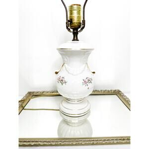 Vintage 1940s Small Vanity Lamp, Ceramic with Gold trim and Floral Design